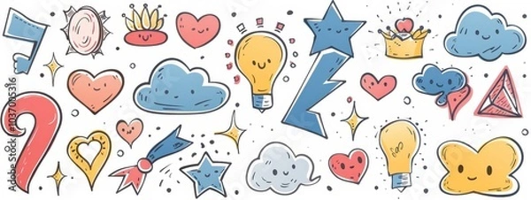 Fototapeta Colorful Cartoon Icons with Smiling Faces and Stars