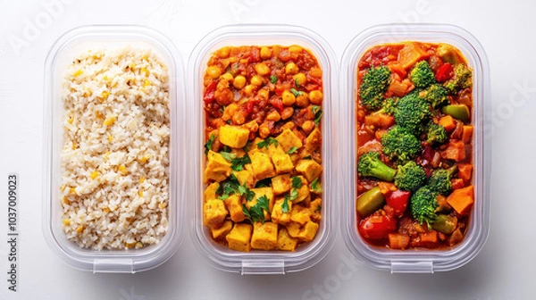 Fototapeta Wholesome meal prep delicious and nutritious balanced dishes for every day of the week in convenient containers