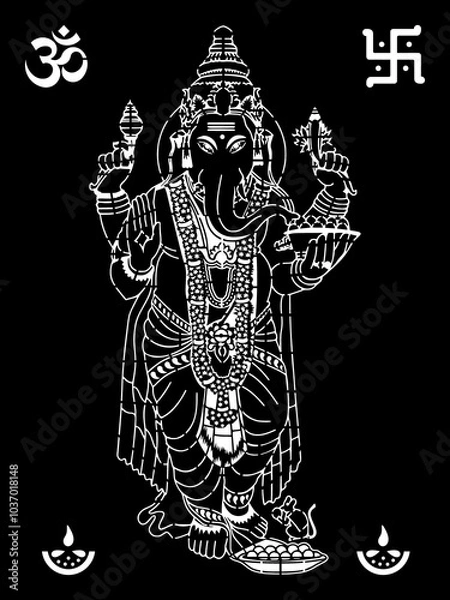 Obraz Sacred Illustration of Lord Ganesha with Om and Swastika Symbols