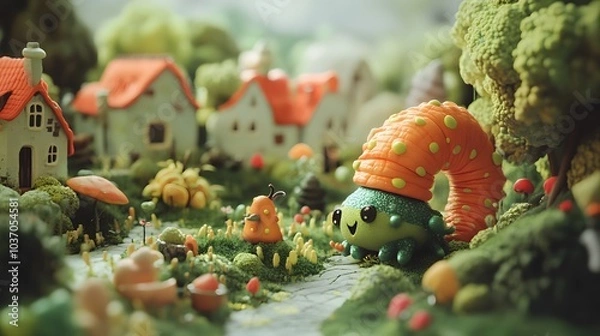 Fototapeta A whimsical scene where augmented reality creatures play with real-world objects