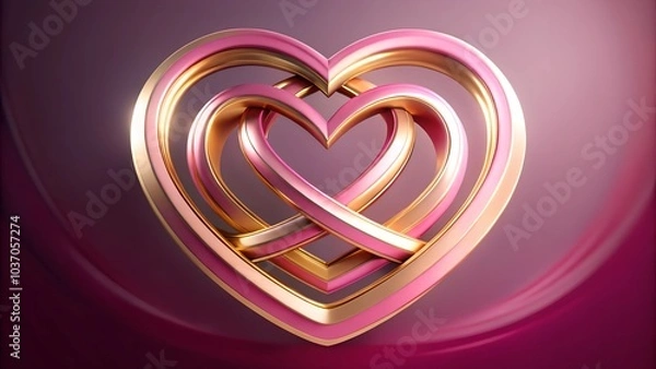 Obraz Golden intertwined hearts on soft gradient background.