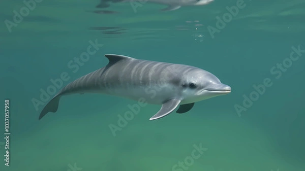 Obraz A real tiny gray porpoise, endangered species, cetacean or vaquita marina, flat nose