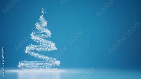 Fototapeta Christmas tree model made of white sparkling stars isolated on light blue background. Swirling, spinning, rotating animation. Holiday magic digital card, decoration for festive holiday season.