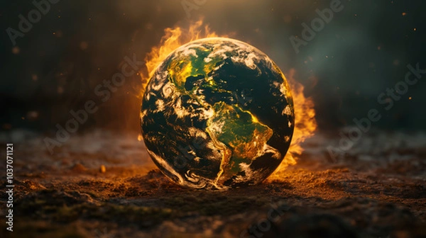Fototapeta Image of the globe burning due to global warming, heat, realistic, sharp 4k --ar 16:9 --stylize 250 --v 6 Job ID: c78f2c83-7a83-40d5-98b0-7c5baed6dd43