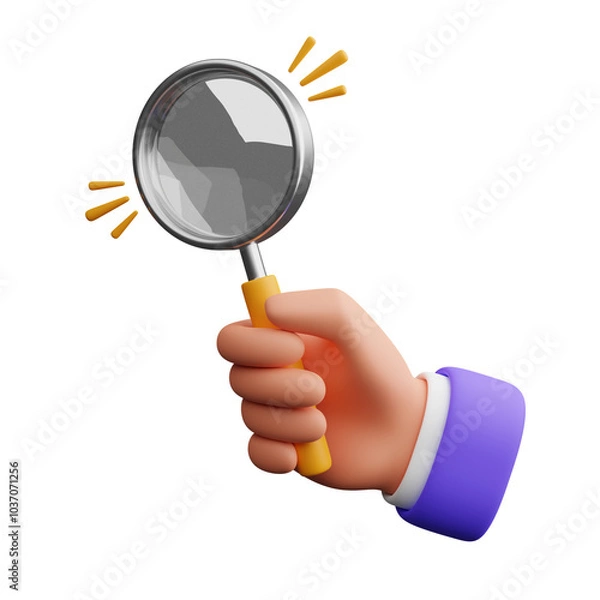 Obraz Hand holding magnifying glass 3d illustration