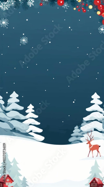 Obraz Snowy winter landscape with a Christmas tree and snowflakes, perfect for a holiday card,Generated By Ai