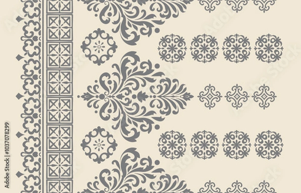 Obraz floral pattern vintage ethnic modern embroidery texture boho design vector illustration hand drawn pink flower motif branches leaves wallpaper seamless background border.