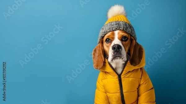 Obraz Beagle dog on blue background.
