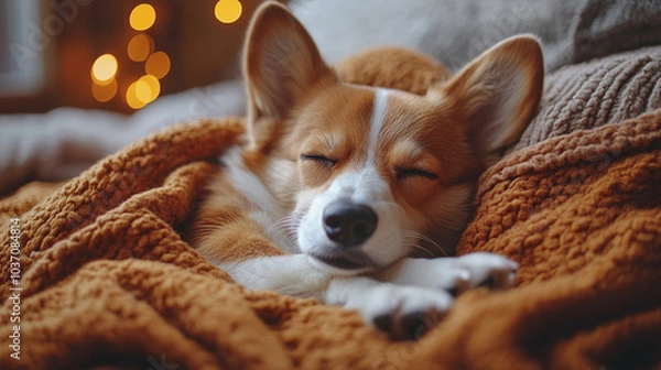 Obraz Sweet sleeping dog on the sofa close up