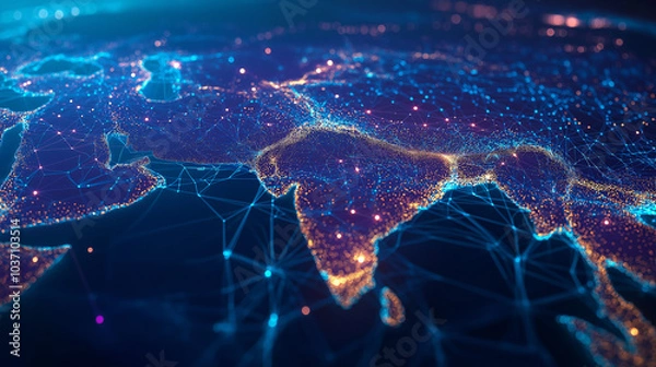 Fototapeta abstract network map of saudi arabia connecting middle east and north africa global data transfer 
concept digital illustration, Ai