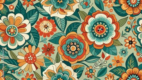 Obraz Seamless Vintage Floral Pattern with Vibrant Colors on a Retro Background	
