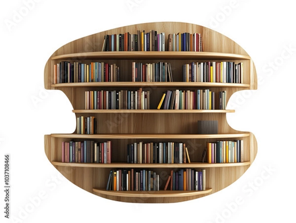 Fototapeta Stylish wooden bookshelf, , white background, transparent background
