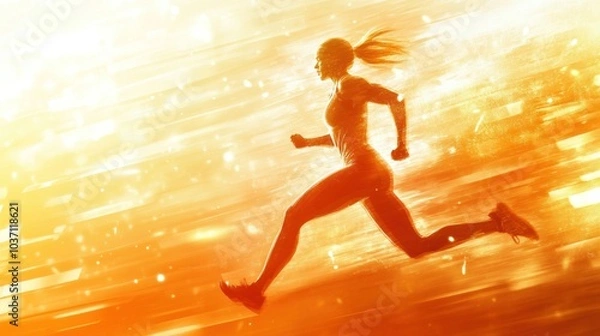 Fototapeta A dynamic silhouette of a runner in motion against a vibrant, energetic background.