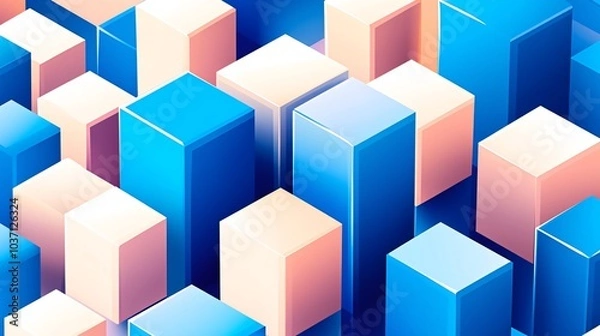 Fototapeta Abstract geometric pattern with blue and white cubes.