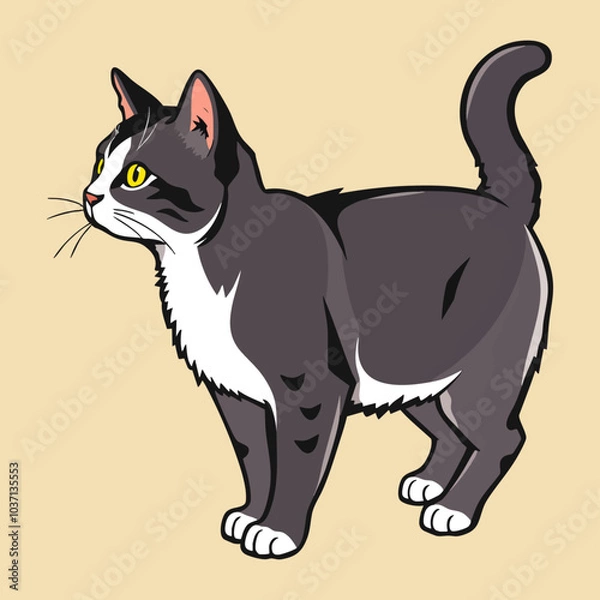 Obraz Cat Full Body Illustration. Flat Cartoon Style. Vector Icon Illustration Animal Icon Concept Isolated Premium Vector
