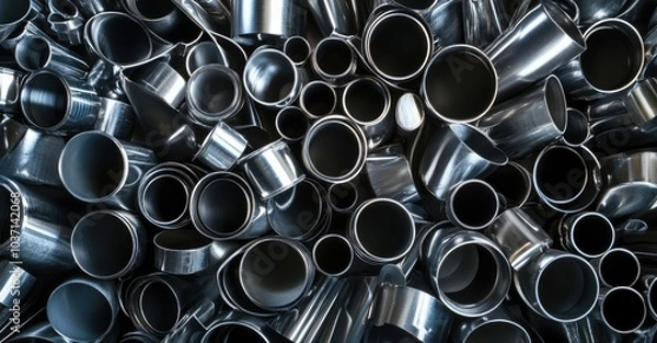 Fototapeta Assorted Stainless Steel Tubes. AI generated illustration.