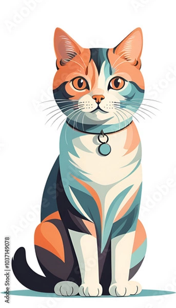 Obraz artwork of graphic design, flat design of one retro, cute cat  isolated white background 