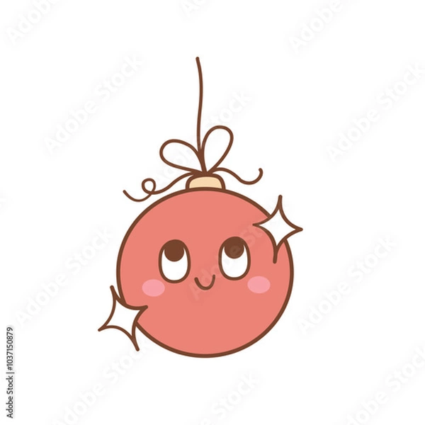 Fototapeta Christmas red ball hanging with happy face vector illustration