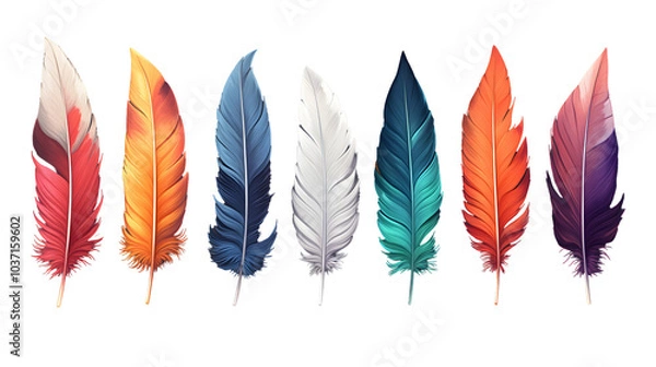 Fototapeta Vibrant Colored Feathers isolated on transparent background