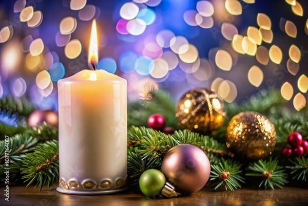 Fototapeta Candlelight Service Invitation Design with Festive Bokeh Background for Christmas Eve Celebration