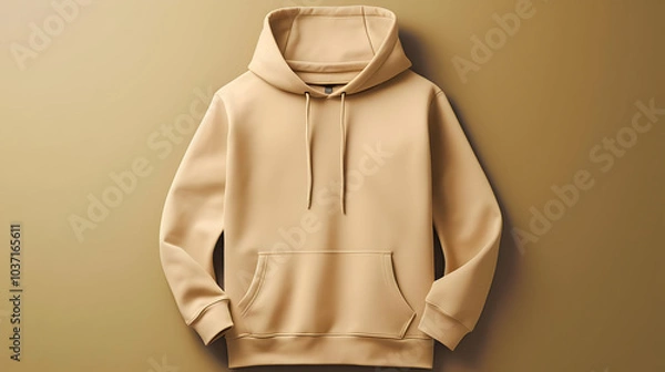 Fototapeta A beige hoodie displayed on a neutral background, showcasing casual fashion.