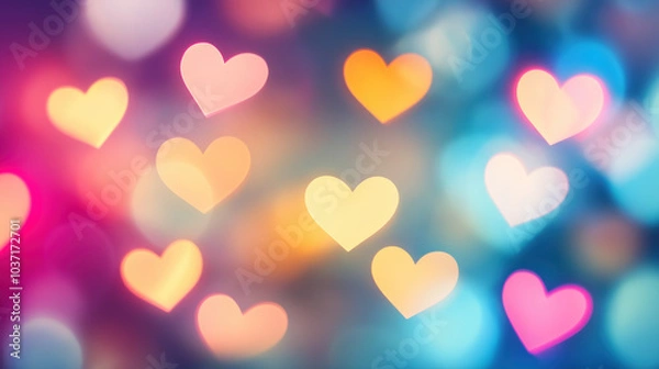 Obraz Light Colorful Hearts On Blurry Background, Creating An Ideal Product Background.