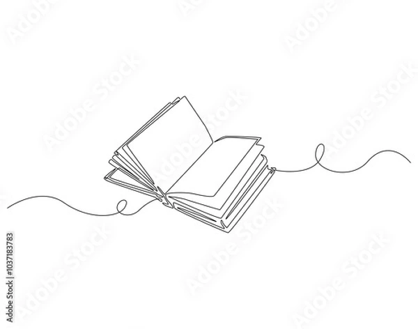 Fototapeta Continuous one line drawing of opened book. One line drawing illustration of world book day. Education and knowledge concept line art. Editable outline