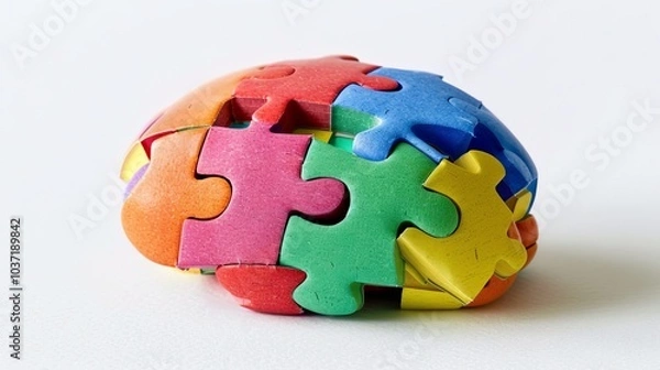 Obraz Vibrant close up of a unique puzzle brain illustrating idea connections and problem solving skills