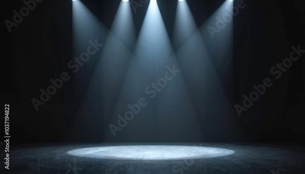 Fototapeta Dramatic Spotlights Illuminating Empty Stage with Copy Space