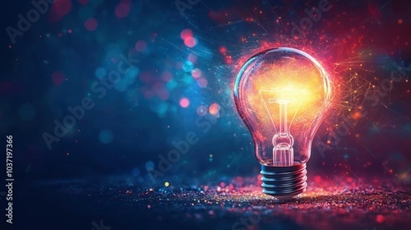 Obraz Illuminated Light Bulb with Futuristic Digital Sparks, Representing Creativity and Innovation in Technology