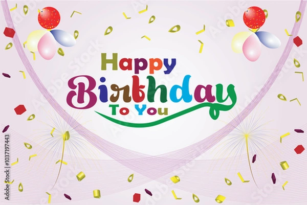 Fototapeta Happy birthday celebration, card design template. colorful typographic greeting cards, helium balloons, elegant vector illustration templates in simple  design. Happy Birthday Template.