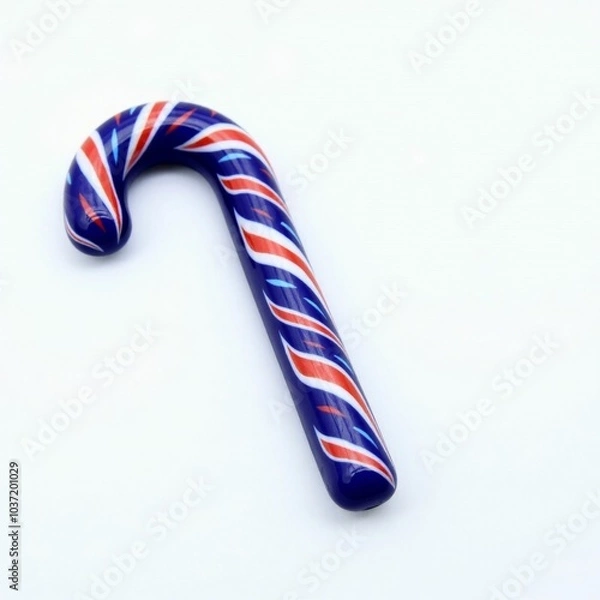 Fototapeta Indigo candy cane-shaped Christmas tree ornament, smooth and polished, set against a white background. Realistic and festive for holiday decorations.