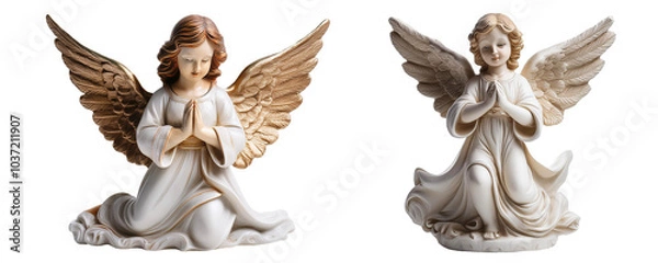 Fototapeta Set of Two Christmas Angels Isolated on Transparent Background.