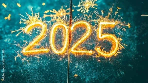 Obraz Celebrate the arrival of 2025 with dazzling sparklers illuminating the night sky, perfect for festive moments and New Year themes.