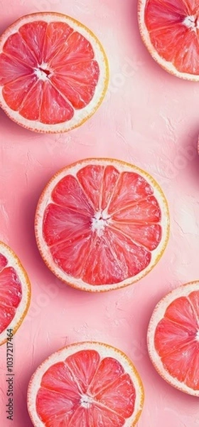 Fototapeta Grapefruit slices on peach pink pastel background for food and design concepts.