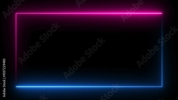 Fototapeta Neon light square frame. Box with led glow. Laser gradient border. Glowing Neon Colorful Rectangle Frame. Perfect vector clip art for your design. Neon rectangular frame