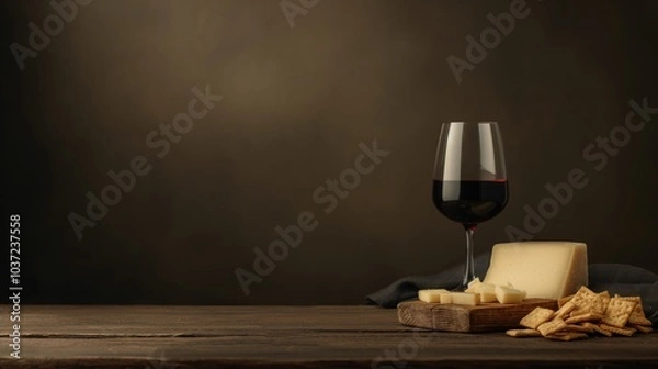 Fototapeta Elegant wine and cheese pairing on rustic wooden table AI generated