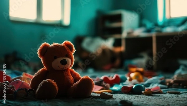 Fototapeta A neglected, deserted room filled with children's toys.