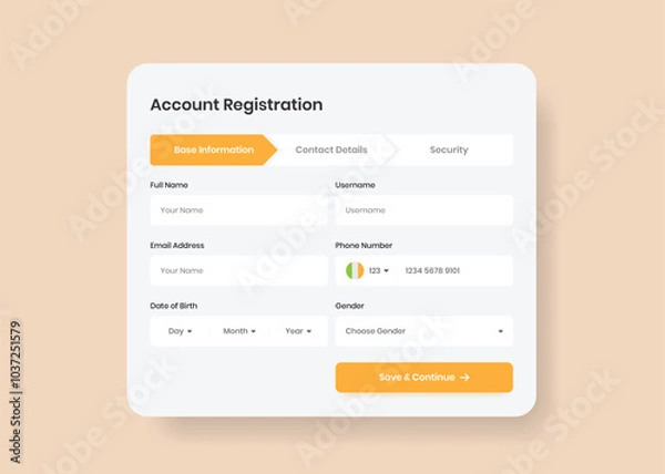Fototapeta Account registration minimalist wizard form design for mobile and website