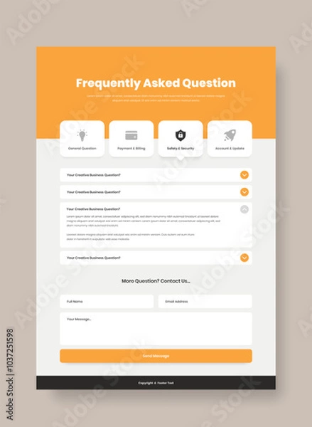Fototapeta Professional frequently asked question or faq page web interface design with contact form