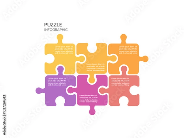 Obraz Puzzle infographic with 6 piece business presentation. Circle infograph. 6 Step puzzle round process diagram.