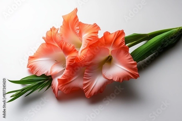 Fototapeta A single Gladiolus flower on a white background, emphasizing the elegance of its petals