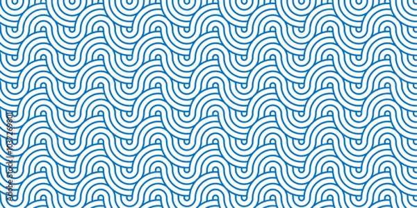 Fototapeta Abstract Overlapping Pattern. Seamless geometric ocean spiral pattern and abstract circle wave lines. blue seamless tile stripe geomatics create retro square line backdrop pattern background.