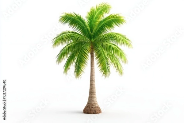 Fototapeta A vibrant palm tree on a white isolated background, perfect for tropical themes and nature designs.
