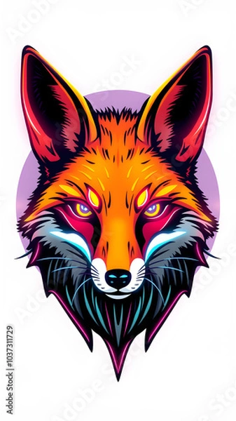 Fototapeta Fox neon avatar vector-style image of cyberpunk head. Generative AI