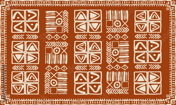 Fototapeta Beautiful African tribal seamless pattern drawing Doodle elements symbol, ethnic aztec geometric design.  Maya border handy craft with colorful decoration for textile industry fabric  home decoration