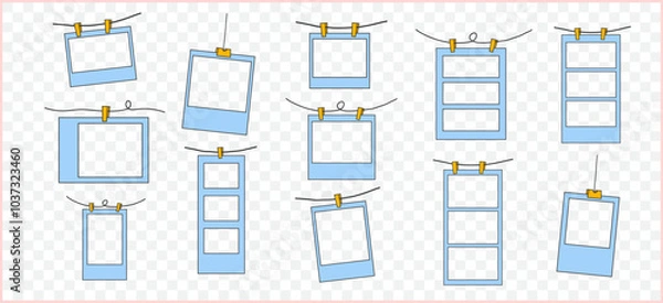 Obraz Retro cute polaroid photo frames background vector set collection. doodle frame polaroid border element vector illustration