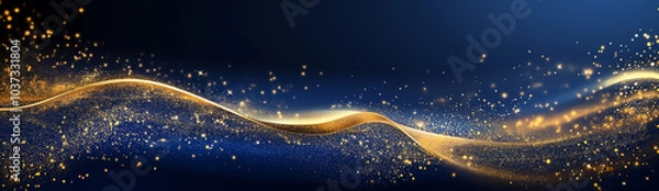 Fototapeta Blue background with golden decoration on the left and right sides, dark blue 
color, Ai