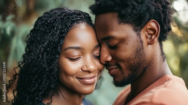 Fototapeta A couple expressing love through gentle touches and eye contact, emphasizing nonverbal emotional communication