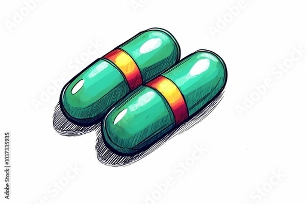 Fototapeta Medical pills in various shapes and colors, ideal for representing healthcare, pharmaceuticals, and medication-related themes in stock imagery.